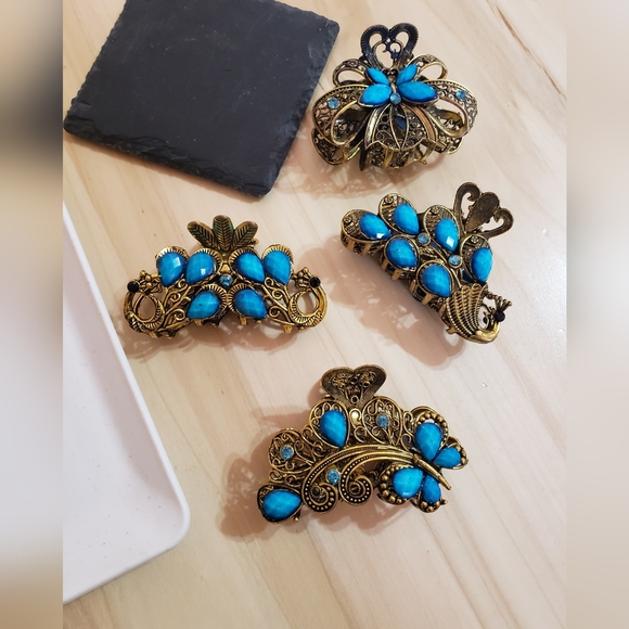 Blue Retro Style Fashion Hair Clips Hair Claws 4 Styles To Choose From - Picture 3 of 9